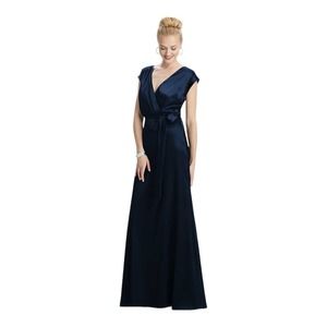Dessy Cap Sleeve Navy Blouson Faux Wrap‎ Dress 10 New